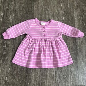 Hanna Andersson Baby Girl Dress Purple Striped Long Sleeve Playwear Casual 3-6 M